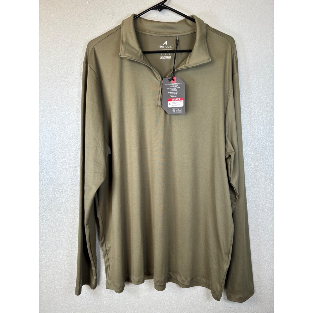 Antigua Mens Reprocess L QZ Mock Pullover Burnt Olive Green Large NWT